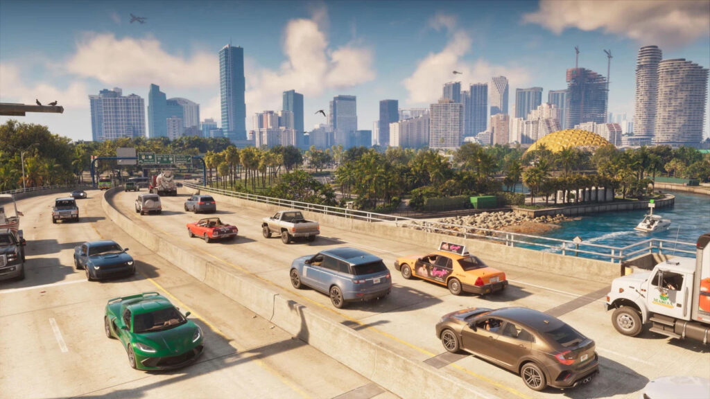 Die Spielwelt von GTA 6 ist frei erkundbar: Neben der Großstadt Vice City führen Highways auch in Küstenorte und ländliche Regionen. (Bilder: Rockstar/Take 2)